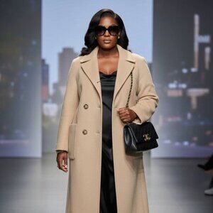 Alfred Dunner Beige Double Breasted Wool Blend Peacoat - Size 14